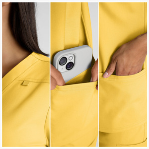 Women's V-Neck Scrub Top Solid Color Short Sleeve With Pockets Workwear Uniforms Moisture Wicking Standard Plus Size - Product Image 3