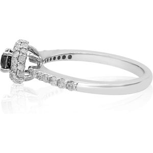 Anillo de Compromiso Jewelspaark con Halo de Diamantes Negros, Oro Blanco de 10k, Corte Brillante Redondo Natural de 1.09 Cttw, Moderno para Mujer - Product Image 2