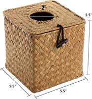 Kotak Tisu Persegi Panjang Buatan Tangan Ramah Lingkungan Gaya Boho, Keranjang Penyimpanan Anyaman Rotan dari Rumput Laut dan Eceng Gondok untuk Dapur dan Ruang Tamu