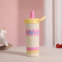 Vaso Térmico Portátil Personalizado con Asa, Doble Compartimento, de Acero Inoxidable 316, con Pajita, Diseño Creativo y Colorido para Chicas