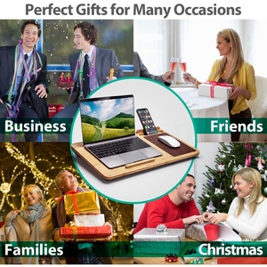 Soporte de bambú para ordenador portátil, alfombrilla de ratón marrón integrada y barra antideslizante - Product Image 4