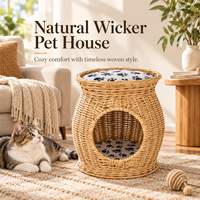 Lit pour animaux de compagnie en rotin naturel tissé à la main avec coussin amovible pour chats et petits chiens, idéal pour la maison, l'hôtel, l'Airbnb