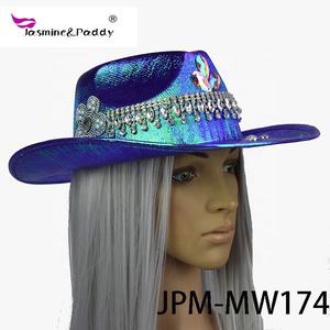 מפעל manwu יוקרתי כובע קאובוי מערבי כחול עם rhinestone עבור מסיבות חופים פסטיבלי בחוץ - Product Image 2