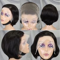 Perruque brésilienne courte et vierge, coupe bob, pré-épilée, sans colle, avec dentelle transparente, cheveux humains de haute qualité