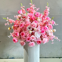 Grande Composition Florale de Pivoines Roses, Fleurs Artificielles Réalistes, Centres de Table de Mariage, Vases en Métal