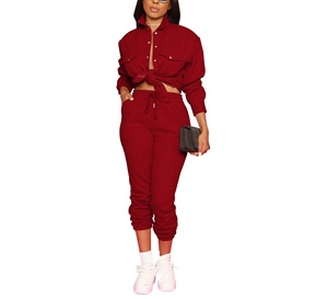 Toptan sonbahar moda düz eşofman kıyafetler 2 parça özel nakış Logo Jogger spor artı boyutu düğmeleri kadin setleri - Product Image 2