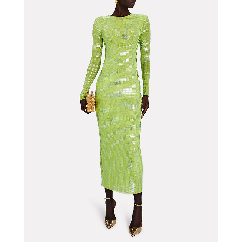 green emerald velvet dress Cressida Rhinestone Mesh Maxi Dress main image 1