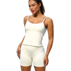 Conjunto de Ropa Deportiva para Mujer, <span class=keywords><strong>Shorts</strong></span> y Camiseta sin Mangas, Elástico, Transpirable, sin Costuras, para Yoga - Product Image 3