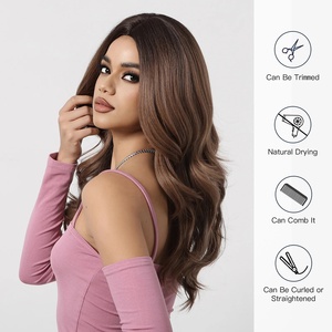 Gran inventario de pelucas onduladas de color Marrón castaño degradado, <span class=keywords><strong>peluca</strong></span> larga sintética esponjosa, <span class=keywords><strong>peluca</strong></span> diaria Natural resistente al calor - Product Image 4