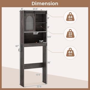 Meuble de rangement pour salle de bain au-dessus des toilettes avec porte coulissante, organisateur de salle de bain de style farmhouse de 32,3 po de large avec porte-papier toilette - Product Image 2