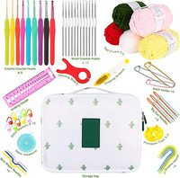 Populaire Kit de Crochet à 130 Pièces, Ensemble d'Outils de Tricot et Couture avec 12 Couleurs de Laine Coton Lait pour Tissage