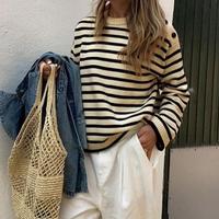 Pull en cachemire et laine tricoté ample à col rond rayé à manches longues pour femme – Collection automne – Vente en gros