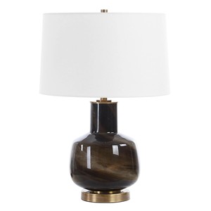 Vertical Striped Turquoise Ceramic Modern <b>Table</b> <b>Lamp</b> with Gold <b>Base</b> | Coastal Artisan Lighting for Resort Hotel & Beach House - Product Image 2