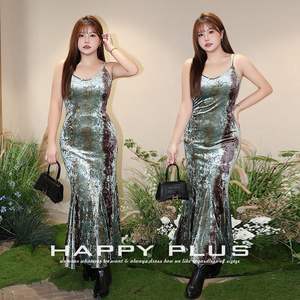 ชุดเดรสกำมะหยี่รันชีสีเขียวแบบแอบสแตรกของผู้หญิงชุดเดรสกำมะหยี่ N9058ขนาดใหญ่พิเศษพิมพ์ลายนางเงือก - Product Image 4