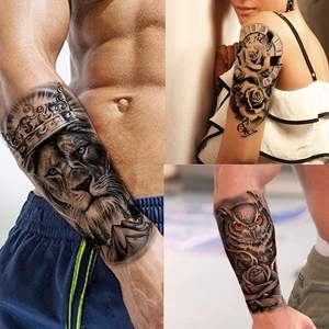 Vente chaude 50 feuilles de tatouages temporaires noirs pour hommes adultes Dragon Lion Loup Animaux Tatouage autocollant pour femmes Cou Bras Cuisse - Product Image 6