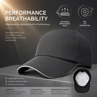 Casquette de course professionnelle noire à bord sans couture, bordure sandwich blanche, en polyester imperméable, chapeau de sport ajustable, vente en gros