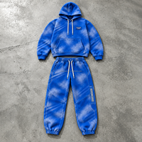 Ensemble sweat à capuche et jogging à revers bleu délavé personnalisé pour homme avec détails de panneaux, style streetwear urbain OEM ODM