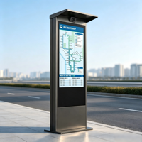 Parada de Autobús Inteligente con Kiosco de Publicidad Digital, Marco Negro, Pantalla LCD HD para Exteriores con Parasol, Cámara CCTV, Resistente a la Intemperie IP65