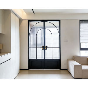 Puertas Interiores de Aluminio Elegantes con Manija de Latón para Casas, Diseño de Rejillas Arqueadas Internas, Puertas Francesas de Acero para Habitaciones - Product Image 1