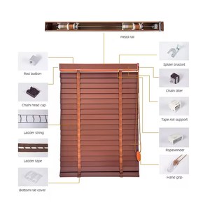 มู่ลี่หน้าต่างไม้เวเนเชียนแบบกำหนดเองใบมีดปรับแต่งได้ผ้าม่านหน้าต่างไม้แบนพร้อมสายเทปบันได - Product Image 5