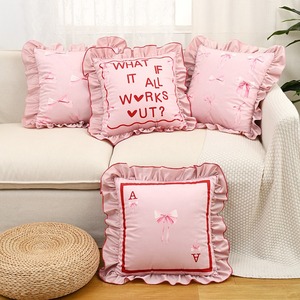 Housses de coussin en velours à volants imprimé <span class=keywords><strong>papillon</strong></span> rose pour canapé, taies <span class=keywords><strong>d</strong></span>'<span class=keywords><strong>oreiller</strong></span> shabby chic de couleur unie avec volants 18x18 pouces/ - Product Image 2