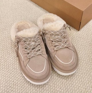 Mules d'hiver personnalisables pour femmes, en daim, doublure en fourrure moelleuse, à enfiler, à lacets, semelle épaisse, chaudes, décontractées, pour l'extérieur - Product Image 4