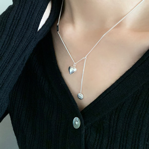 Collar con colgante de corazón de plata de ley S925 para mujer, cadena elegante minimalista de 405 cm, joyería de moda - Product Image 5