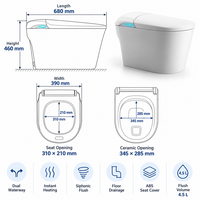 WC intelligent monobloc à poser au sol avec chasse d'eau à capteur de pied, chauffage instantané, chasse d'eau siphonique et écran LED