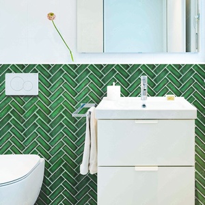 Emerald Forest Green Herringbone 3D Peel and <strong>Stick</strong> <strong>Wall</strong> <strong>Tiles</strong> <strong>Stick</strong> <strong>on</strong> Backsplash for Kitchen <strong>Bathroom</strong> - Product Image 2