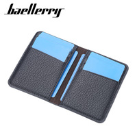 Baellerry dompet tempat kartu sederhana pria, Tas Kartu terbuka kulit lembut pola Lychee