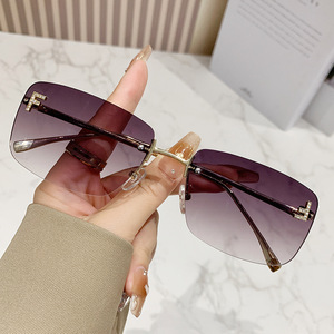 Gafas de sol rectangulares sin montura UV400 Moda Mujer Protección solar Adulto - Product Image 3