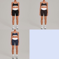 Ensemble de yoga 2 pièces pour femme : Soutien-gorge de sport fin à fines bretelles et short cycliste taille haute à dos en V effet push-up, idéal pour le fitness et l'entraînement, personnalisable avec logo.