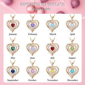 สร้อยคอรูปหัวใจคู่สีโรสโกลด์ ประดับพลอยอะความารีนสังเคราะห์และเพชร CZ สีขาวแบบไมโครเพฟ ของขวัญสำหรับผู้หญิง - Product Image 6