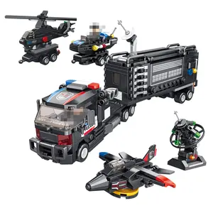 潘洛斯DIY特警城市英雄4合1变形机器人警察汽车组装玩具轻制小颗粒人物砖积木