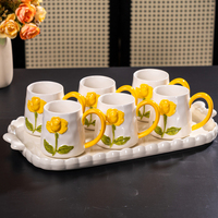 Mug Kopi Keramik Relief Gaya Kreatif Motif Bunga Mawar Timbul 3D Cangkir Air Porselen untuk Hadiah Pasangan Mug Korea Ins