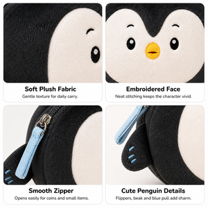 Porte-monnaie en peluche personnalisés en forme de pingouins, sacs de rangement pour clés brodés en maille pour le soulagement du stress, jolies pochettes en peluche - Product Image 2
