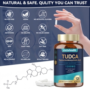 TUDCA Salts Biliaires Marque Blanche 1200mg TUDCA, 120 Capsules Végétaliennes Pures Ultra Puissantes pour la Détoxification et la Réparation du Foie et de la Vésicule Biliaire - Product Image 4