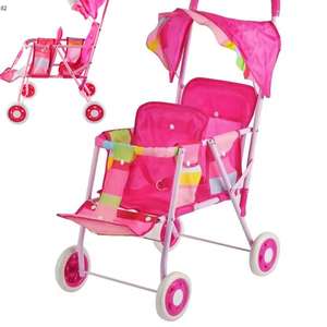 Nouveau design Lovely Girl Play House Landau en fer <span class=keywords><strong>double</strong></span> places Jouet pour bébé Poupée jumelle Poussette - Product Image 1
