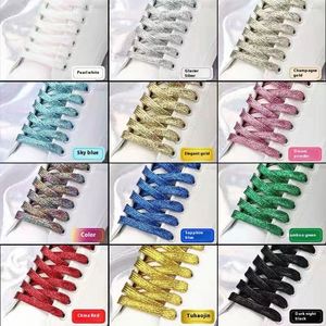 Cordones Planos Perlados de Seda Dorada y Plateada para Zapatos de Lona, Zapatillas y Correas de Pantalón - Cordones de Poliéster de Colores Brillantes - Product Image 2