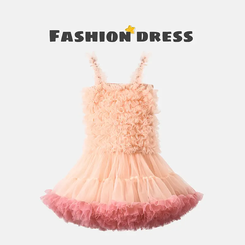 Cute flower cotton ruffles hem sundress overalls children baby girl suspender skirt
