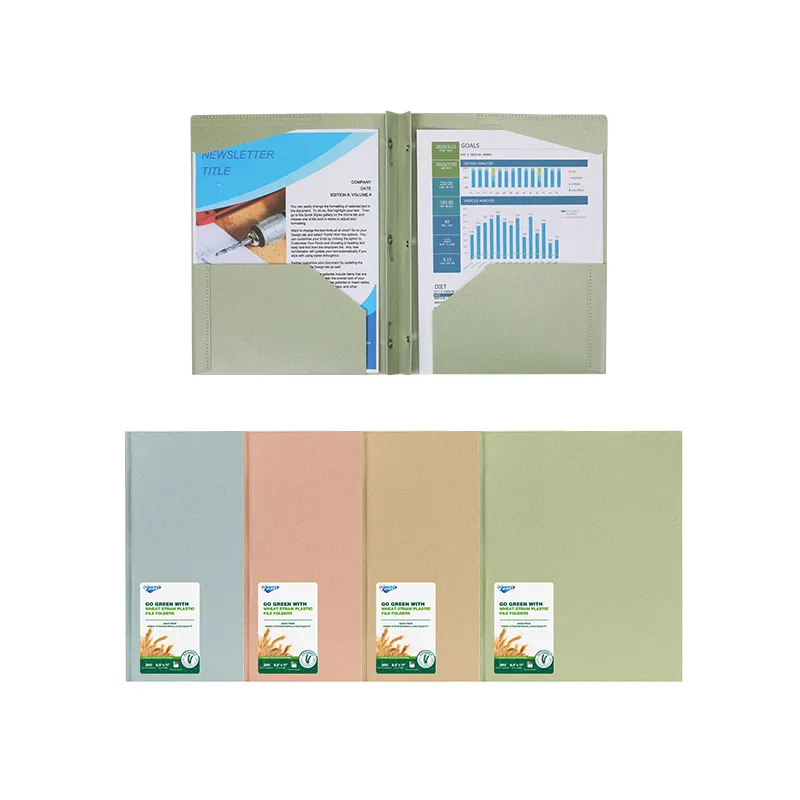 뜨거운 판매 플라스틱 포트폴리오 프레젠테이션 폴더 3 홀 금속 프롱 패스너 편지 크기 포켓 파일 폴더