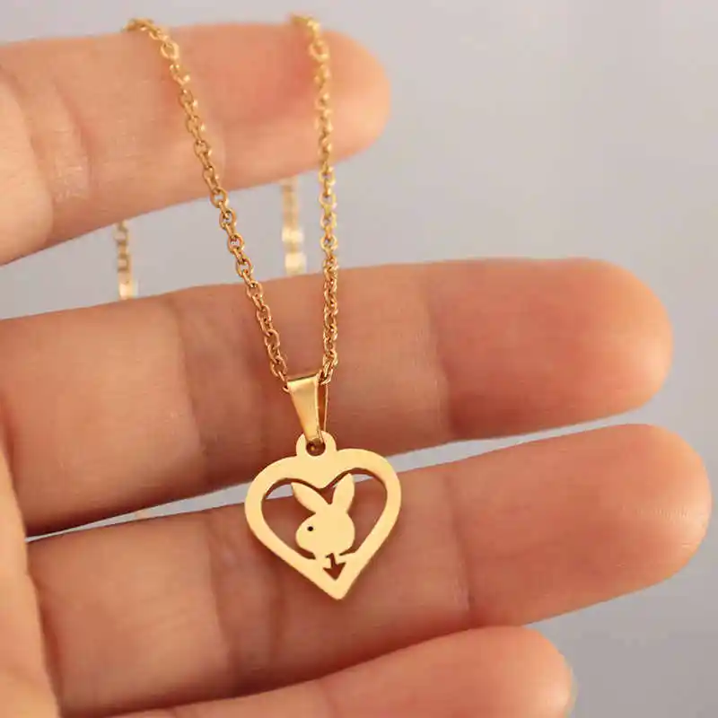 Minimalist Jewelry Wholesale Fashion Women Kids Little Bunny Stainless Steel Custom Necklace Rabbit Heart Pendant Necklace