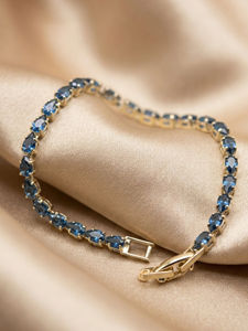 Pulsera de cadena chapada en oro JURA JEWELS Midnight Sapphire Golden Flora Tennis Classic, pulsera de cadena chapada en oro para mujer - Product Image 4