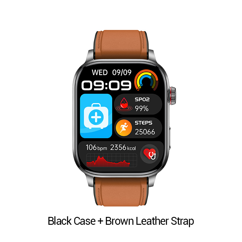 Black Case + Brown Leather Strap