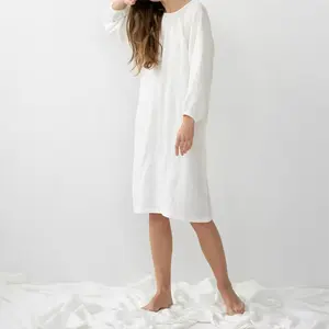 Raglan Sleeves Midi Long Sleeve Linen Dress Soft Linen Night Gown Casual Comfortable And Loose Maternity Wear