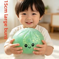 Nouveaux jouets anti-stress scintillants TPR 18 cm, pain vapeur souple à visage souriant, finition gelée pailletée dorée, emballés individuellement Mogo