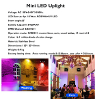 Paquete de 10 Unidades: 4 Focos LED Inalámbricos DMX RGBWAUV de 18W con Batería, Estuche de Carga, Control por Aplicación, Iluminación para Bodas, Eventos y Escenarios