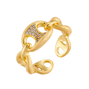 My Muyu Luxury Gold Brushed Pig Nose Chain Ring Open Design Micro Pave Adjustable Party Jewelry - Product Image 5
