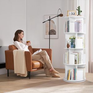 Estantería giratoria de madera para espacios pequeños, organizador de estante de almacenamiento apilable blanco para dormitorio, sala de estar, sala de estudio, esquina - Product Image 6
