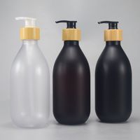 Produsen Botol Plastik 2026, Botol Pompa Lotion Bambu 500ml Custom, Botol Plastik Transparan Amber dengan Pompa Bambu